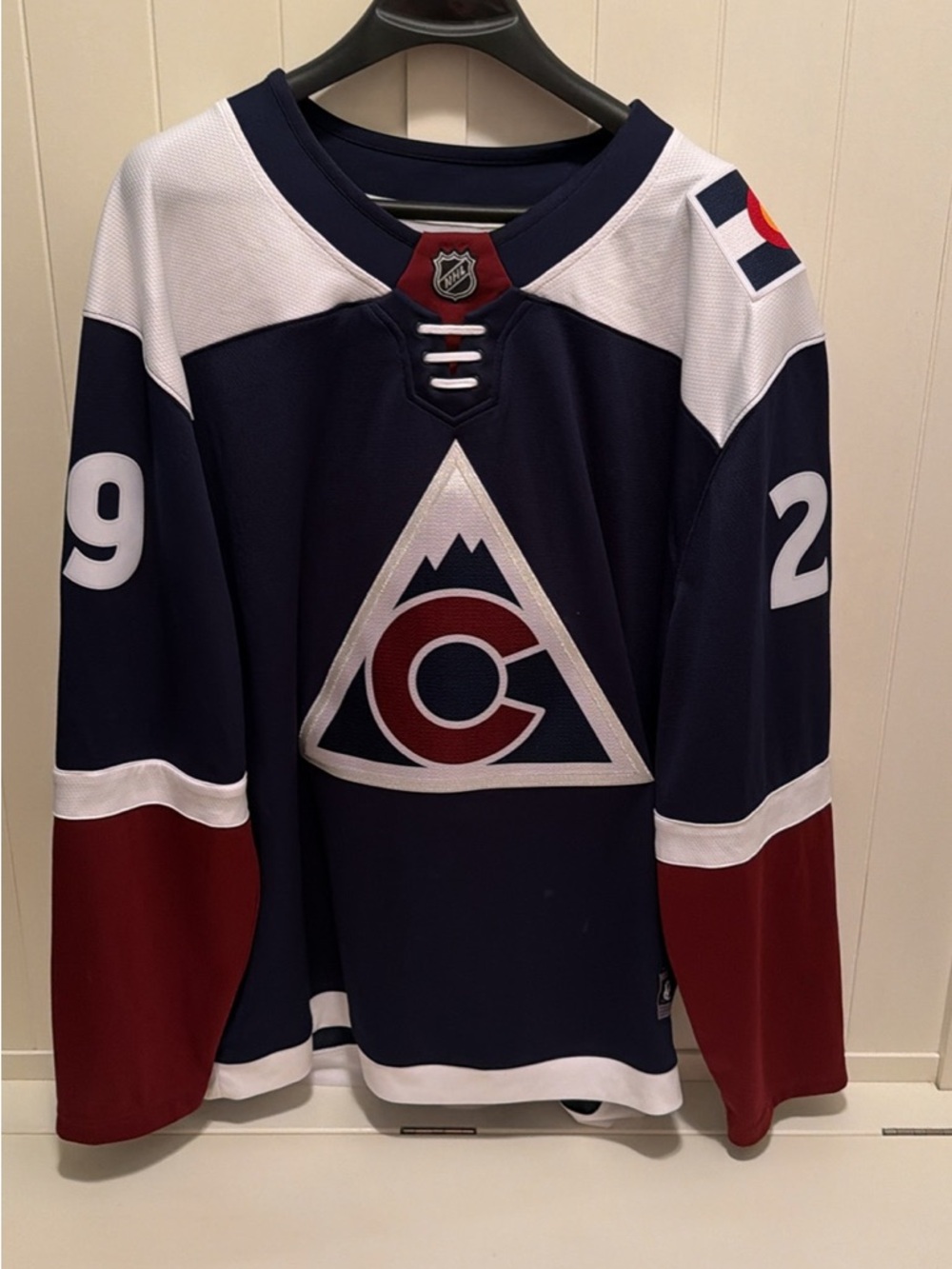 Fanatics Navy and White Hockey Jersey Collar Tag